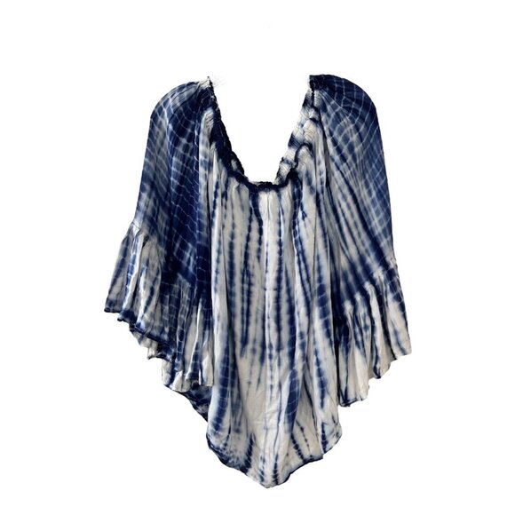 Cassee’s Women’s Blue White Tie-Dye Peasant Blouse Size 2X – Rayon Boho Off-Shou - Picture 5 of 6